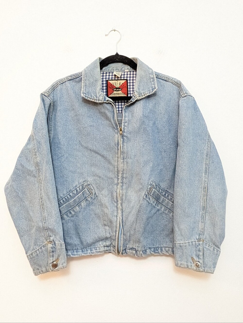 Vintage ellemenno Light Wash Zip Up Denim Bomber Jacket Size Womens S Oversized